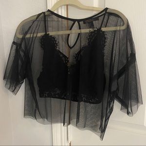 F21 Mesh Crop Top with Bralette | Black Sz: Med
